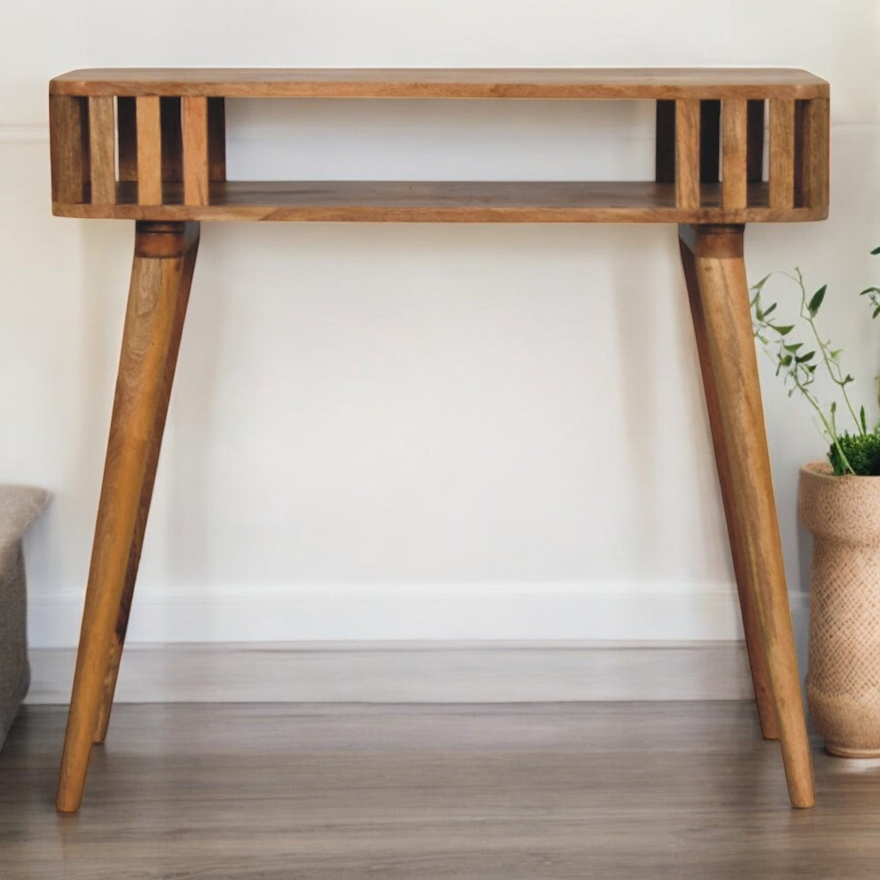 33" Oak Solid Wood Console Table With Shelf