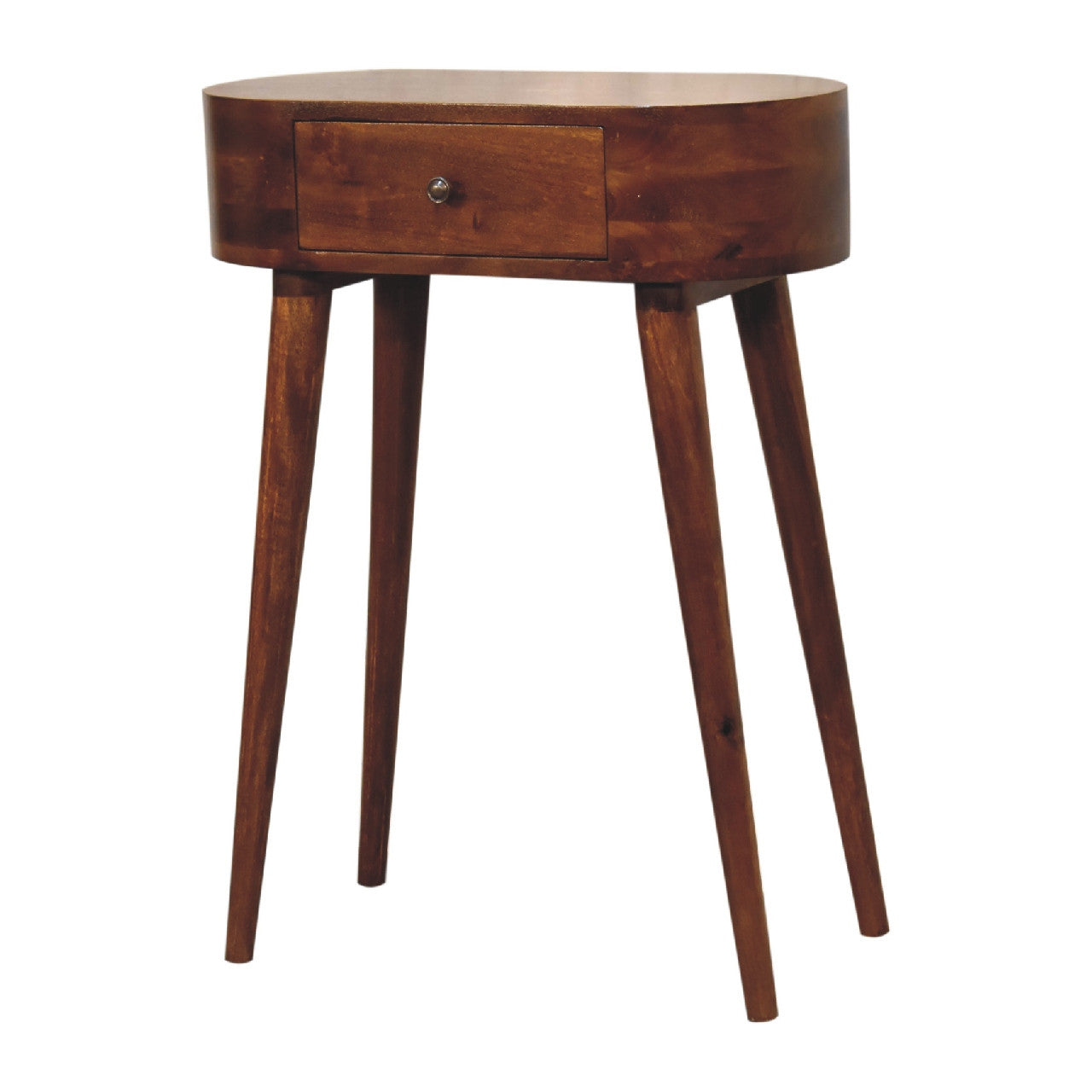24" Chestnut Solid Wood Oval Console Table With Drawer