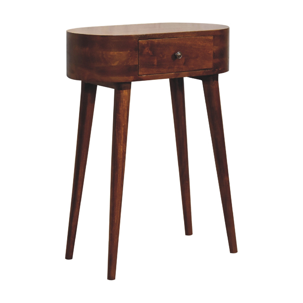 24" Chestnut Solid Wood Oval Console Table With Drawer