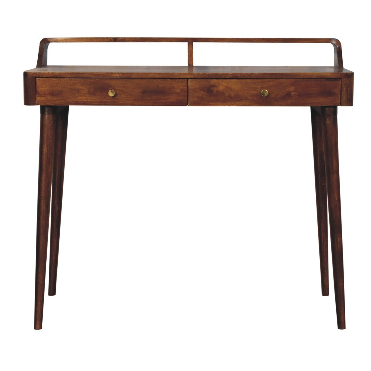 39" Chestnut Solid Wood Console Table With Shelf And Two Drawers