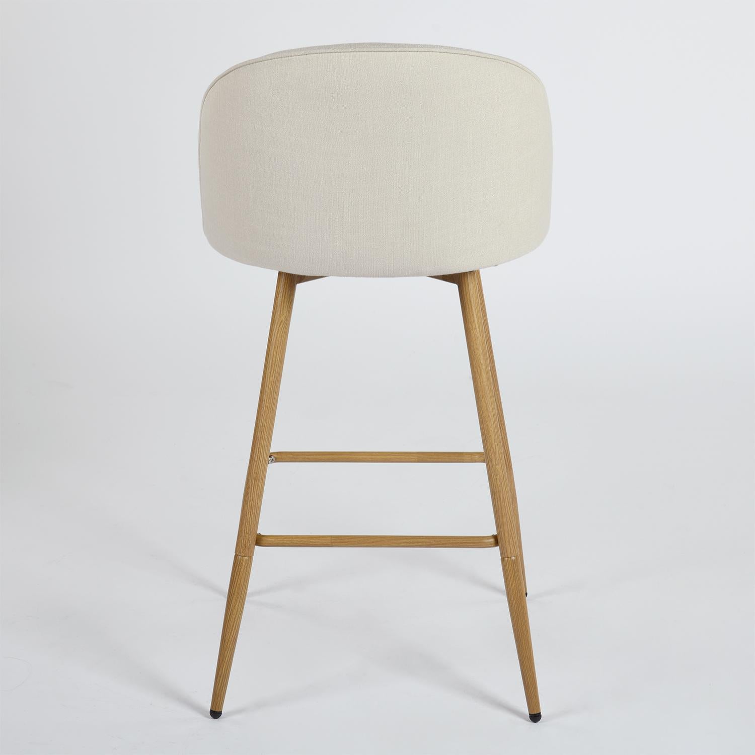 Set of Two 27" Beige and Oak Fabric and Metal Counter Height Swivel Bar Chairs