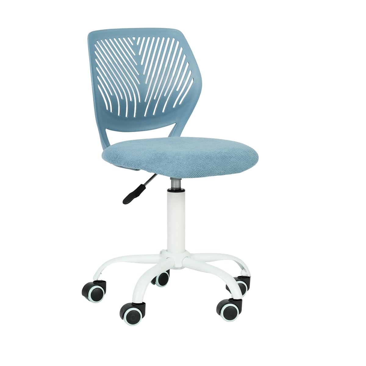 Pale Blue and White Adjustable Height Swivel Rolling Office Chair