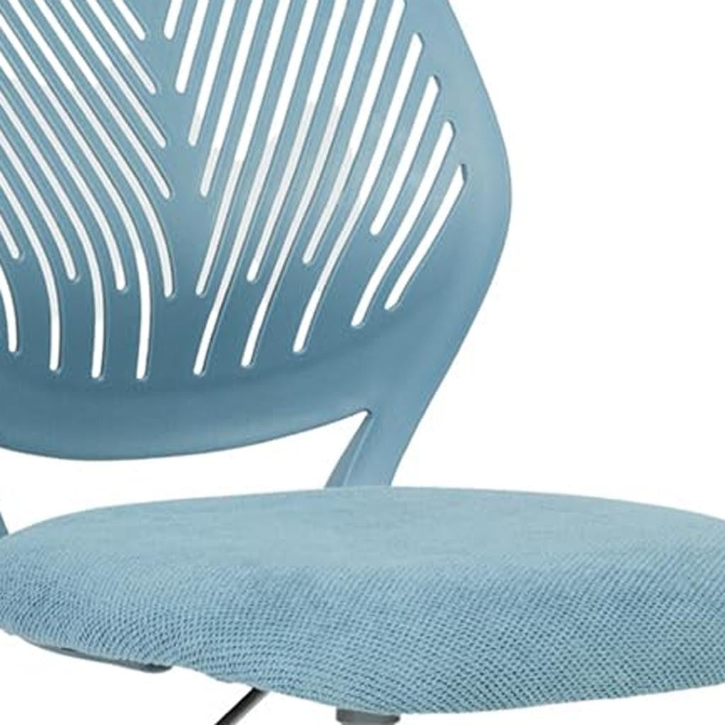 Pale Blue and White Adjustable Height Swivel Rolling Office Chair