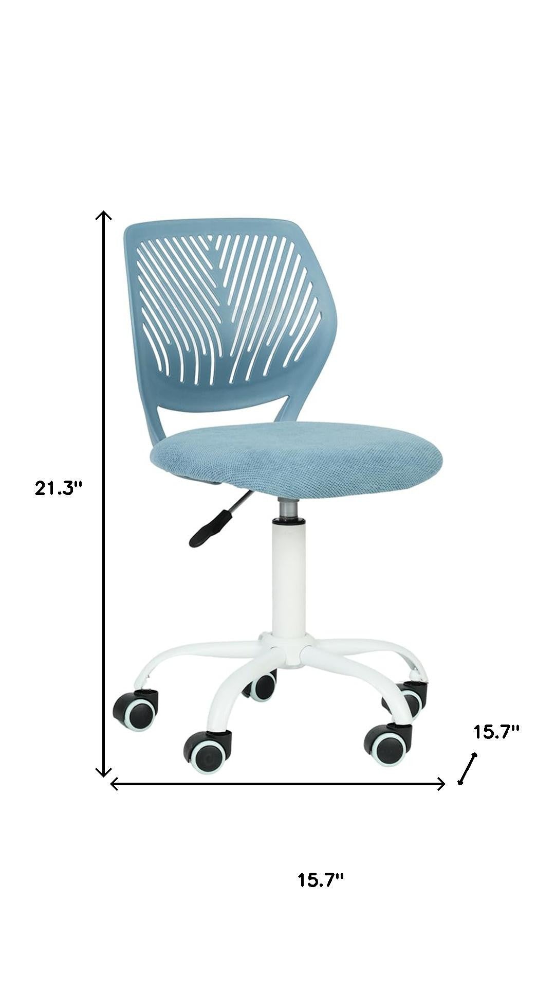 Pale Blue and White Adjustable Height Swivel Rolling Office Chair