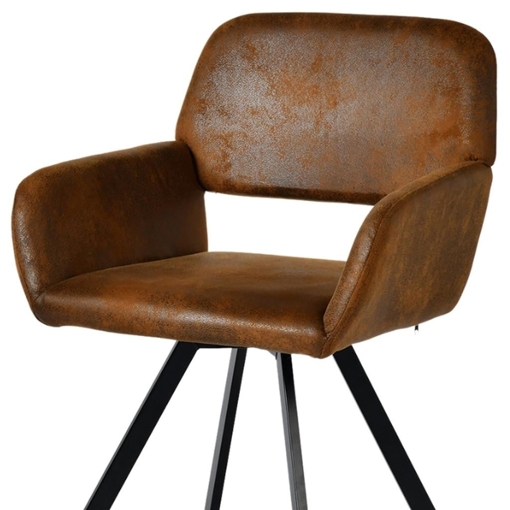 Set of Two Espresso and Black Faux Suede and Steel Dining Arm Chairs