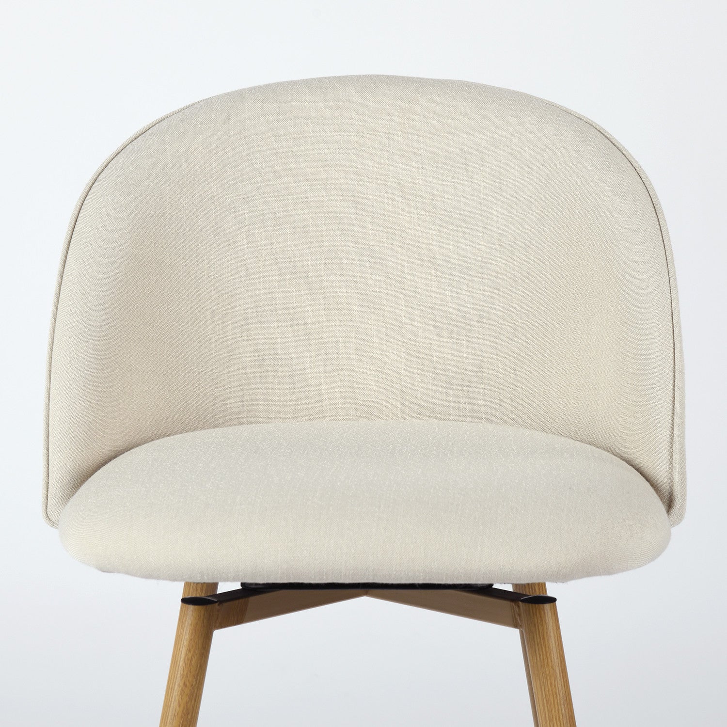 27" Beige and Oak Fabric and Metal Low Back Counter Height Swivel Bar Chair