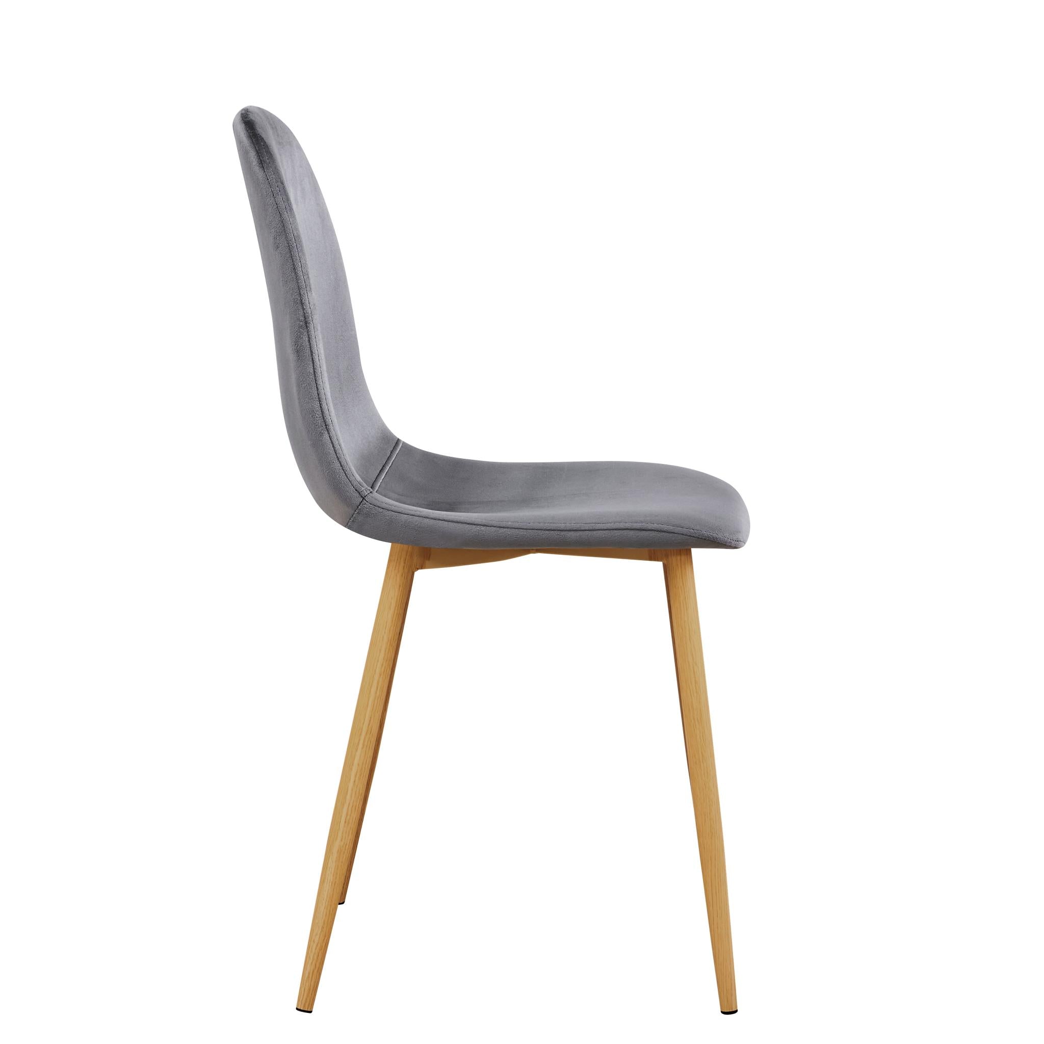 Set of Four Gray and Oak Velvet and Steel Dining Side Chairs