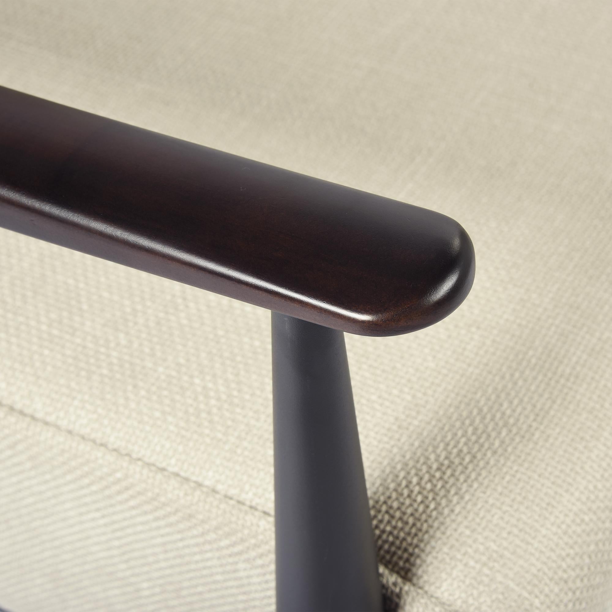 28" Beige and Black Upholstered Cushion and Solid Wood Arm Chair