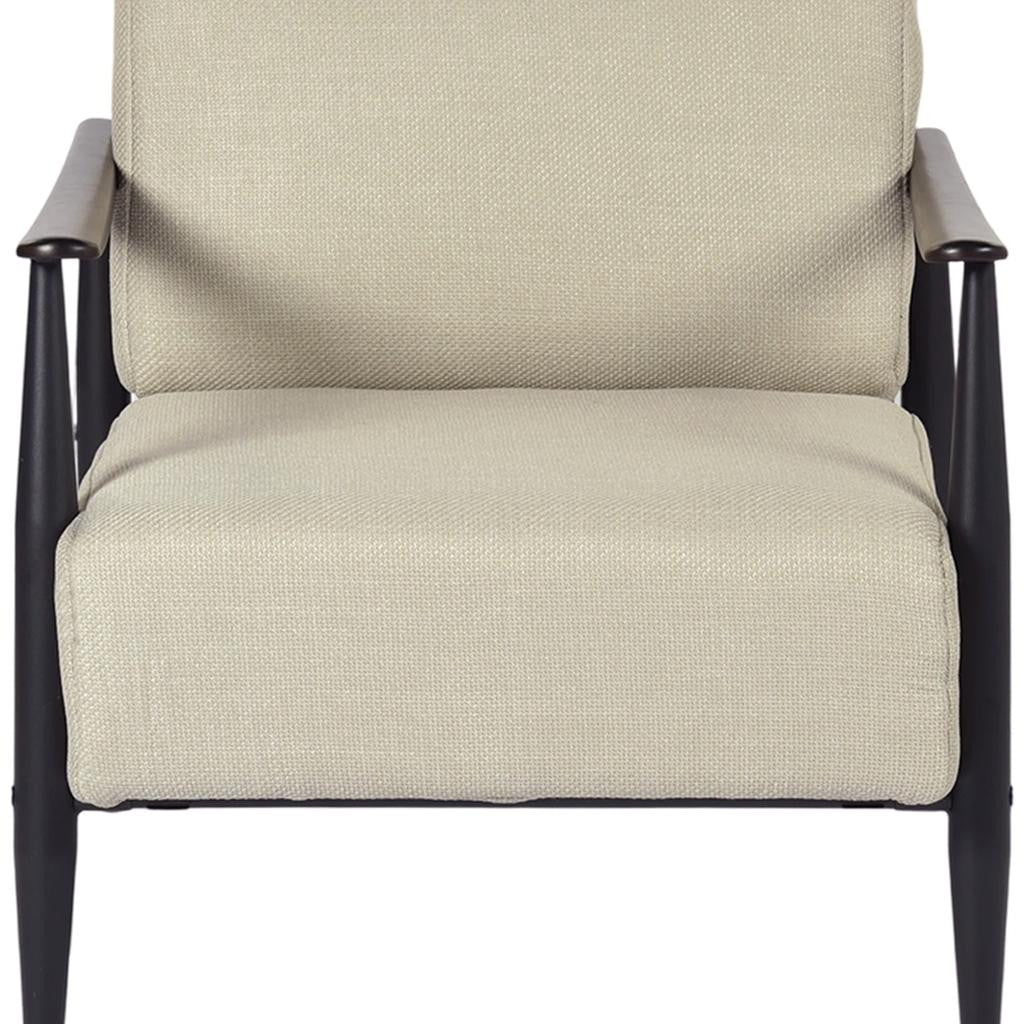 28" Beige and Black Upholstered Cushion and Solid Wood Arm Chair