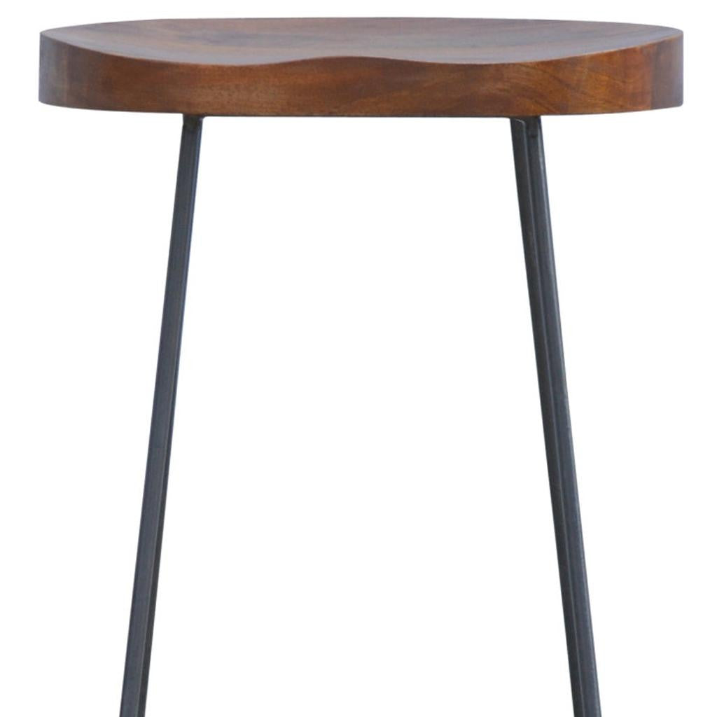 30" Brown and Black Solid Wood and Iron Bar Height Bar Chair