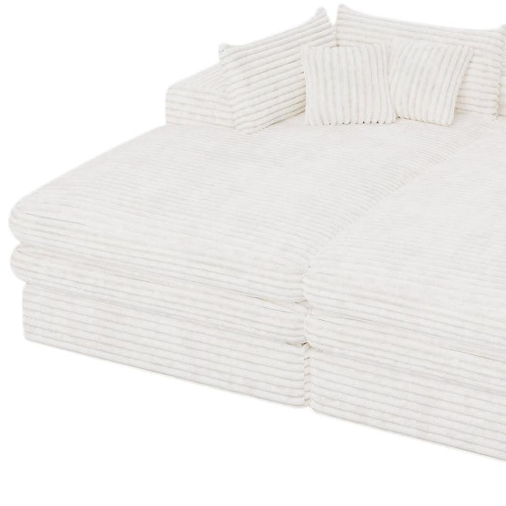 Set of Two 79" White Corduroy Chaise Lounge Chairs With Toss Pillows