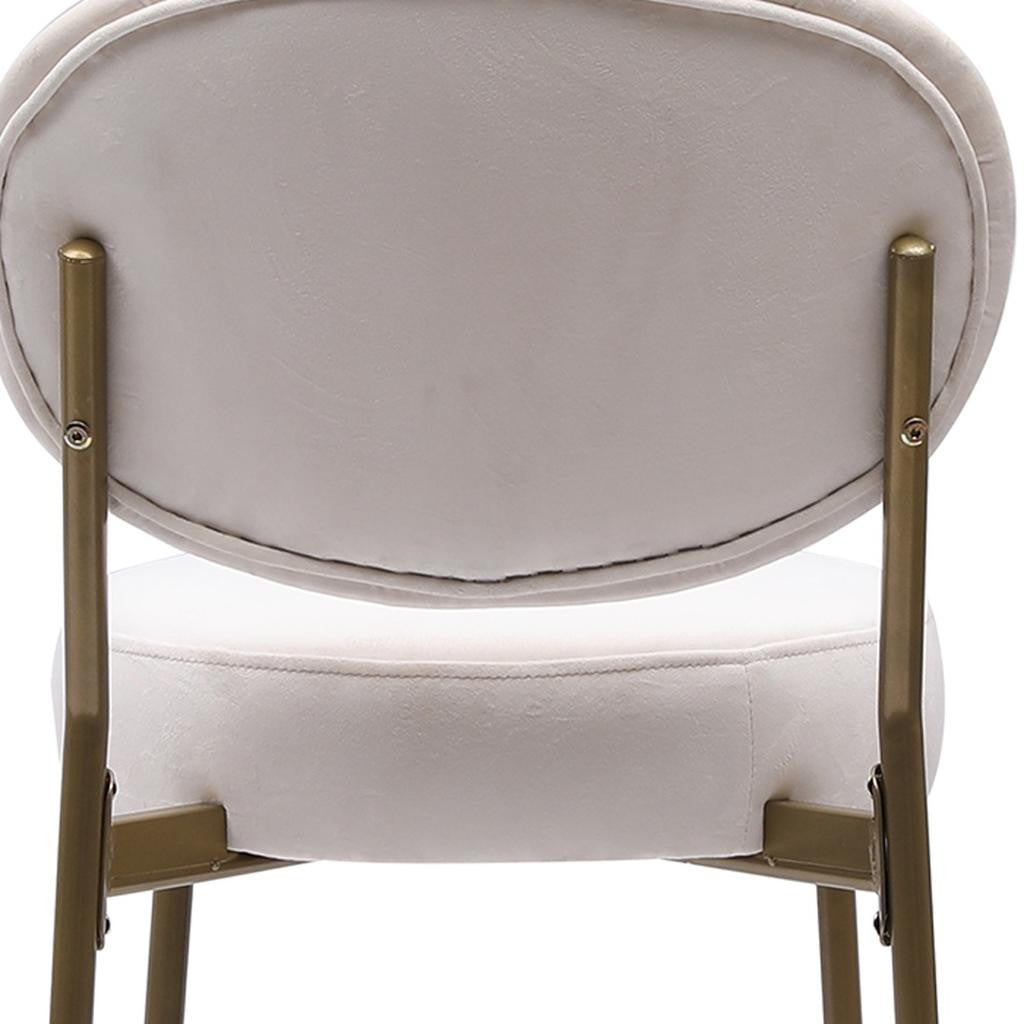 Set of Two 29" White and Gold Velvet and Metal Low Back Bar Height Bar Chairs