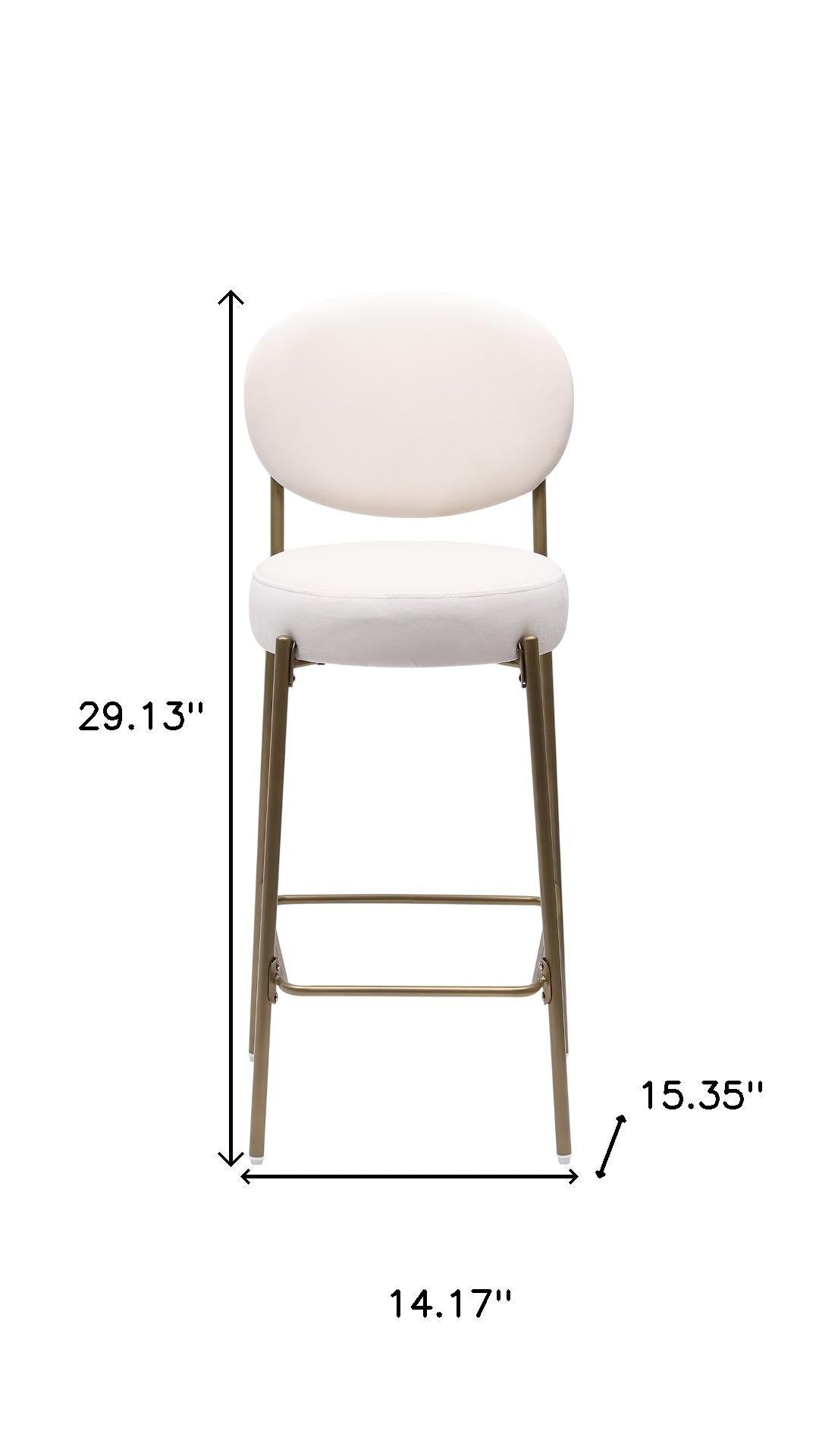 Set of Two 29" White and Gold Velvet and Metal Low Back Bar Height Bar Chairs