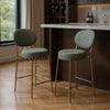 Set of Two 29" Green and Gold Faux Leather and Metal Low Back Bar Height Bar Chairs