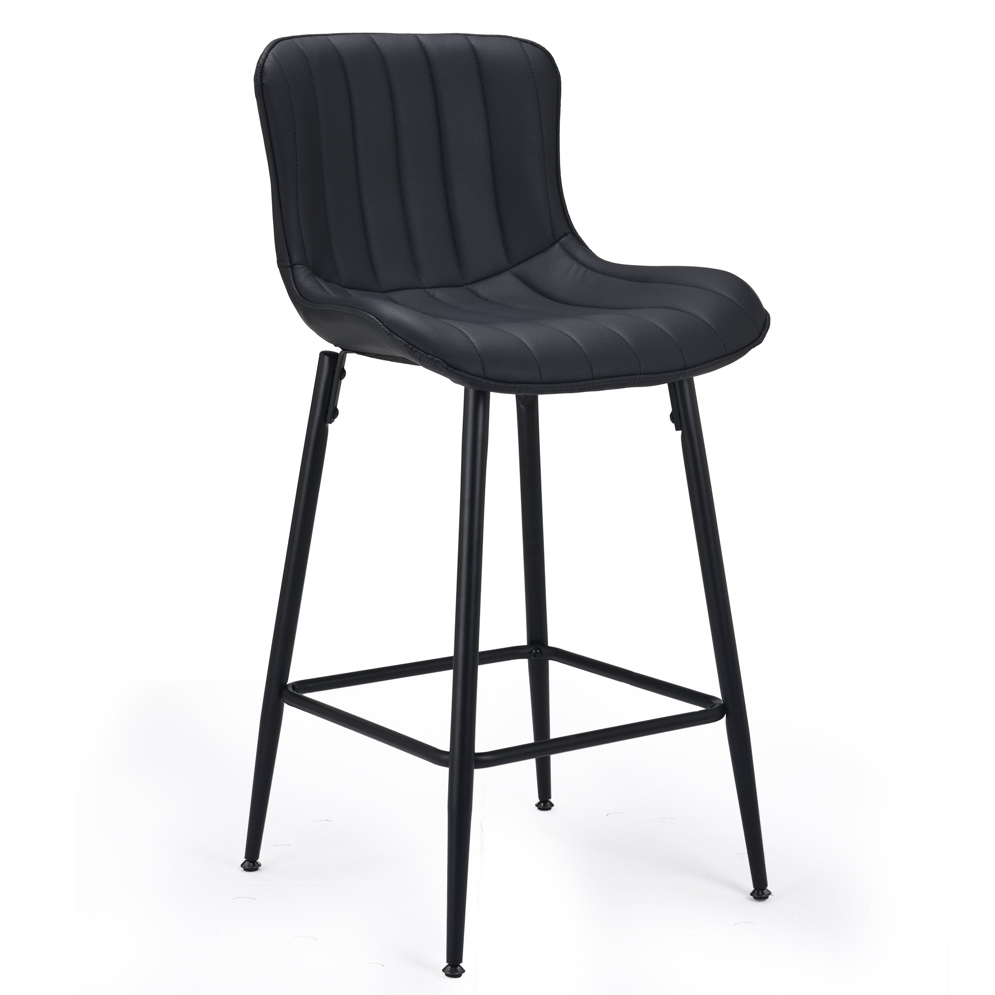 Set of Two 27" Black Faux Leather and Metal Low Back Counter Height Bar Chairs