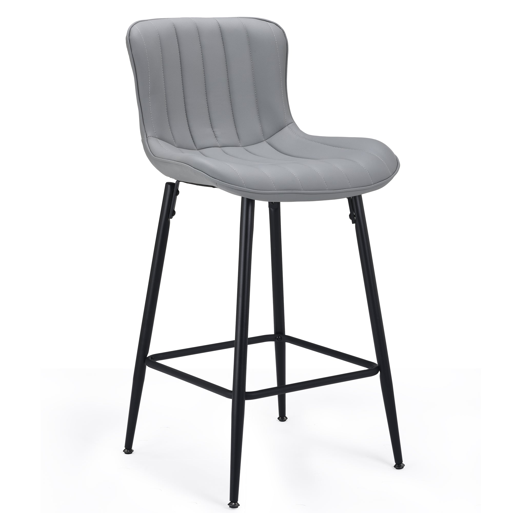 Set of Two 27" Gray and Black Faux Leather and Metal Low Back Counter Height Bar Chairs