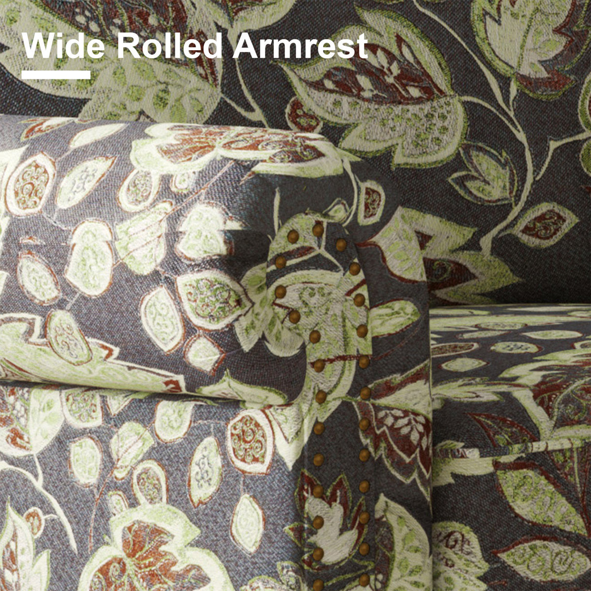 56" Sage Navy Blue And Brown Floral Loveseat