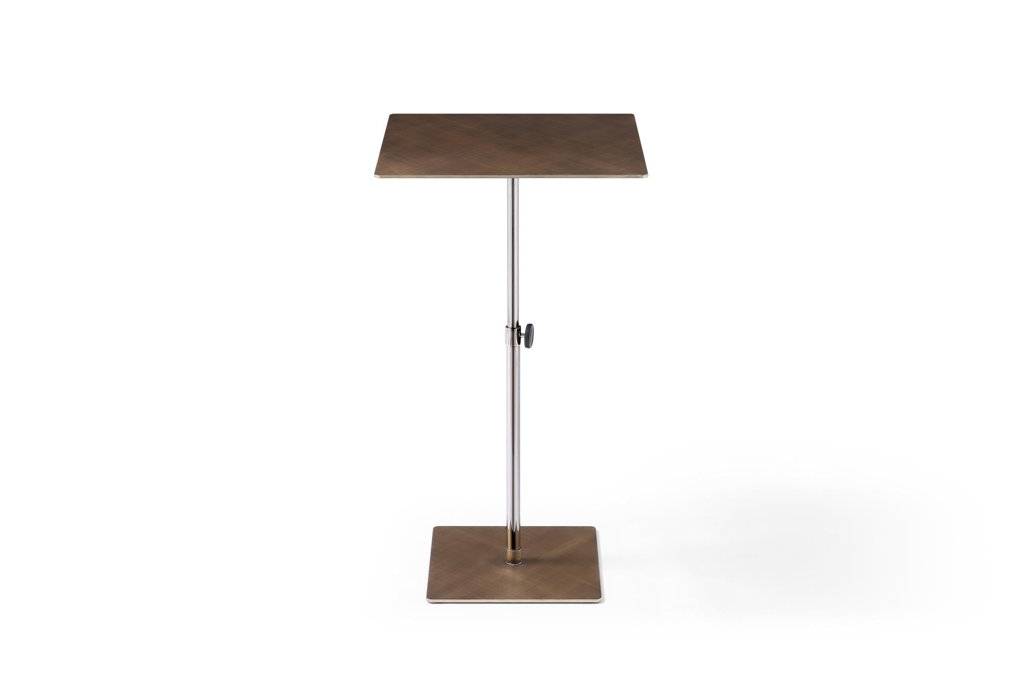 Bronze And Silver Steel Height Adjustable Square Pedestal End Table