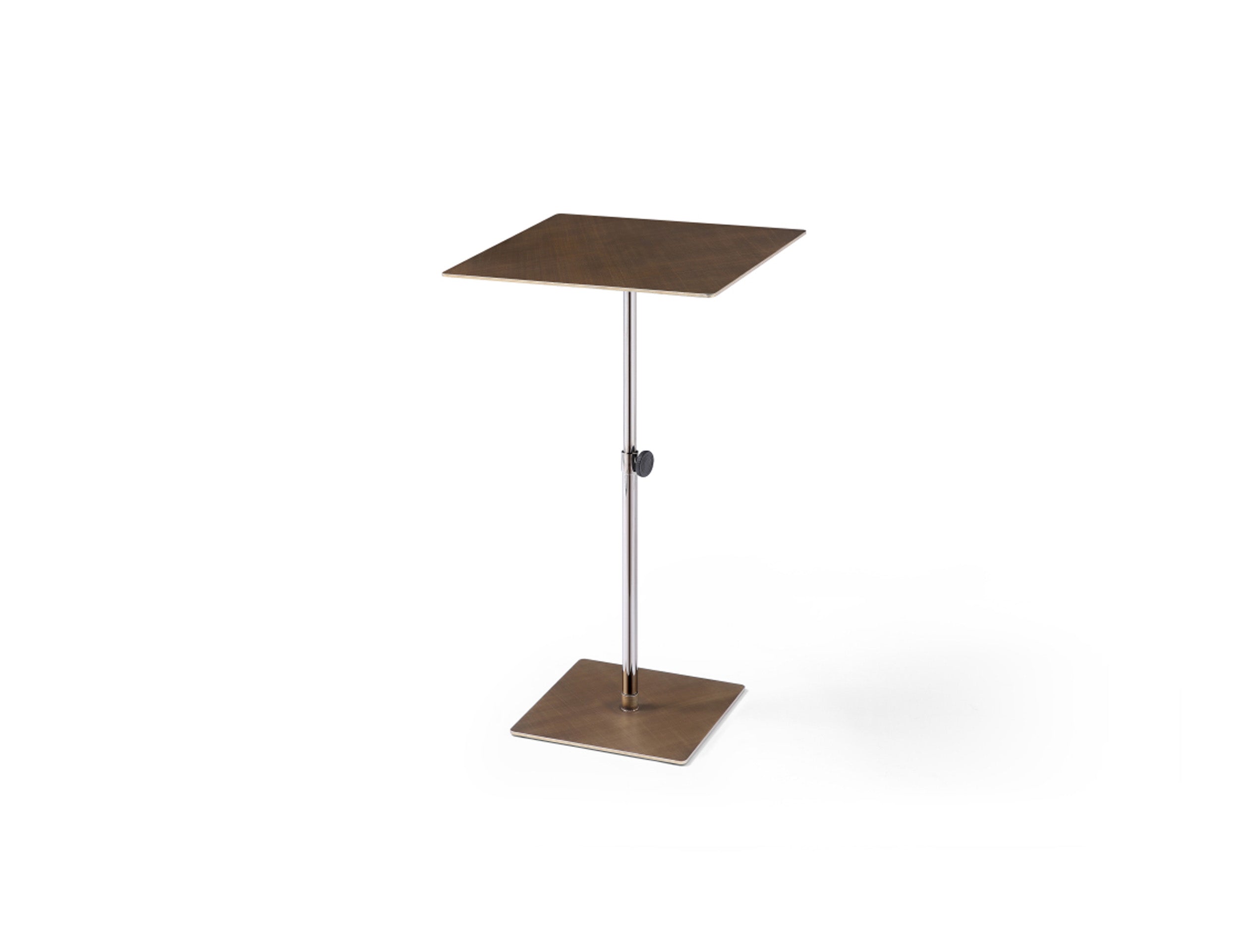 Bronze And Silver Steel Height Adjustable Square Pedestal End Table
