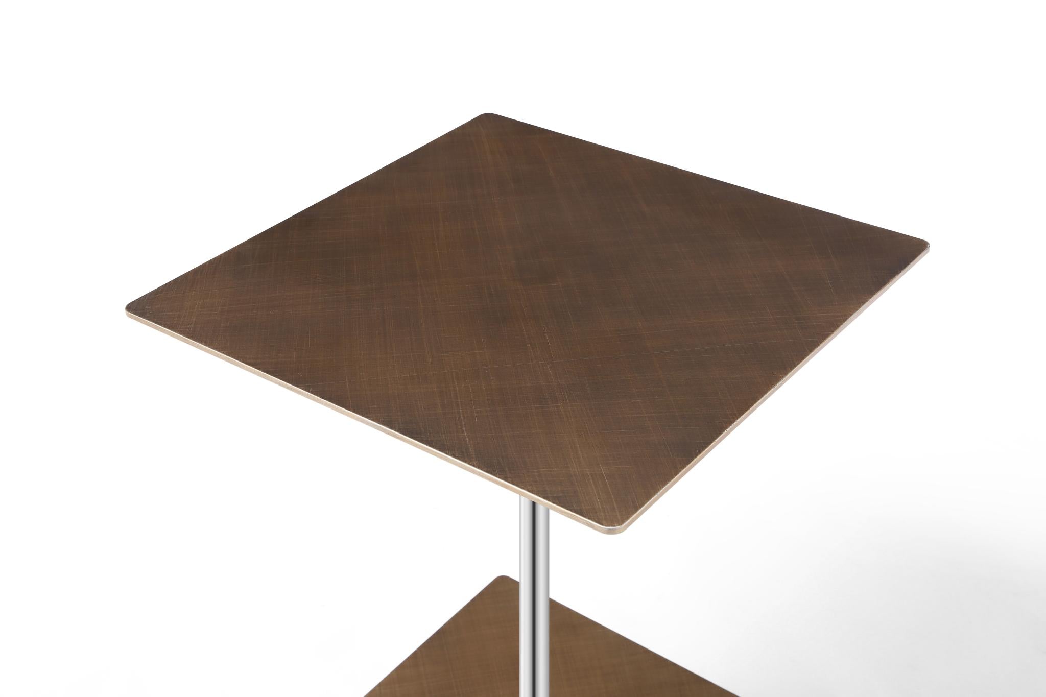 Bronze And Silver Steel Height Adjustable Square Pedestal End Table