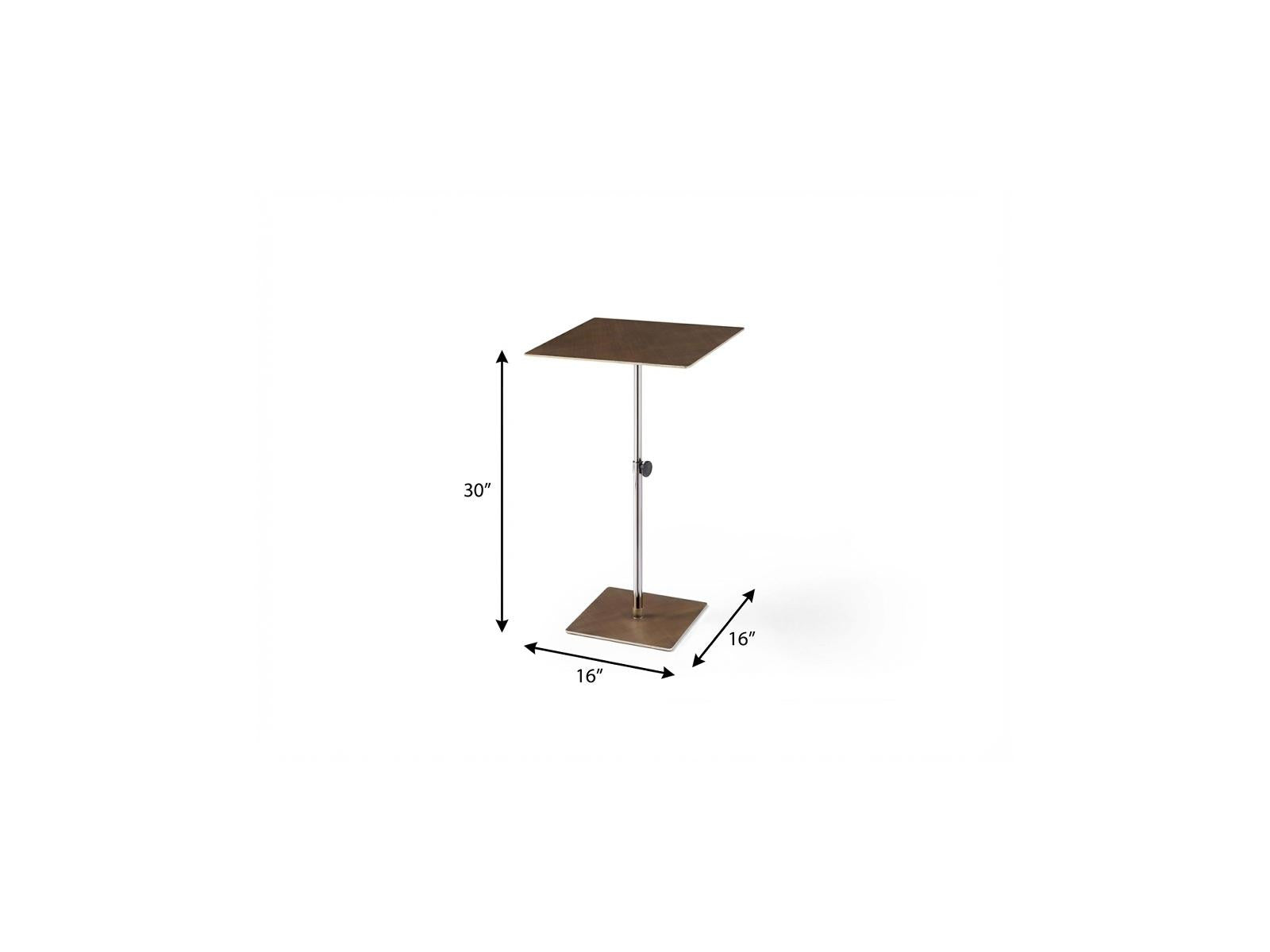 Bronze And Silver Steel Height Adjustable Square Pedestal End Table