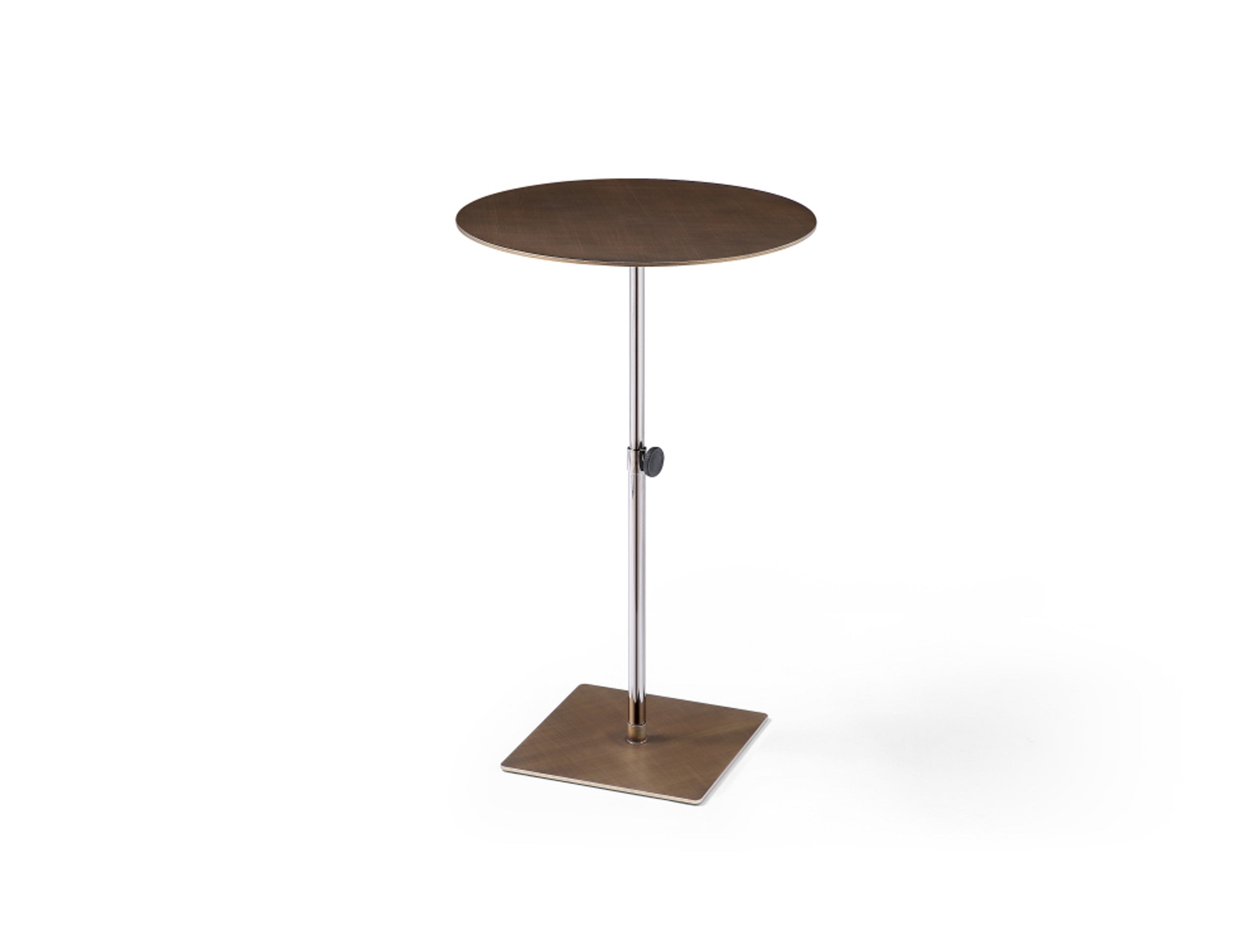 Bronze And Silver Steel Height Adjustable Round Pedestal End Table