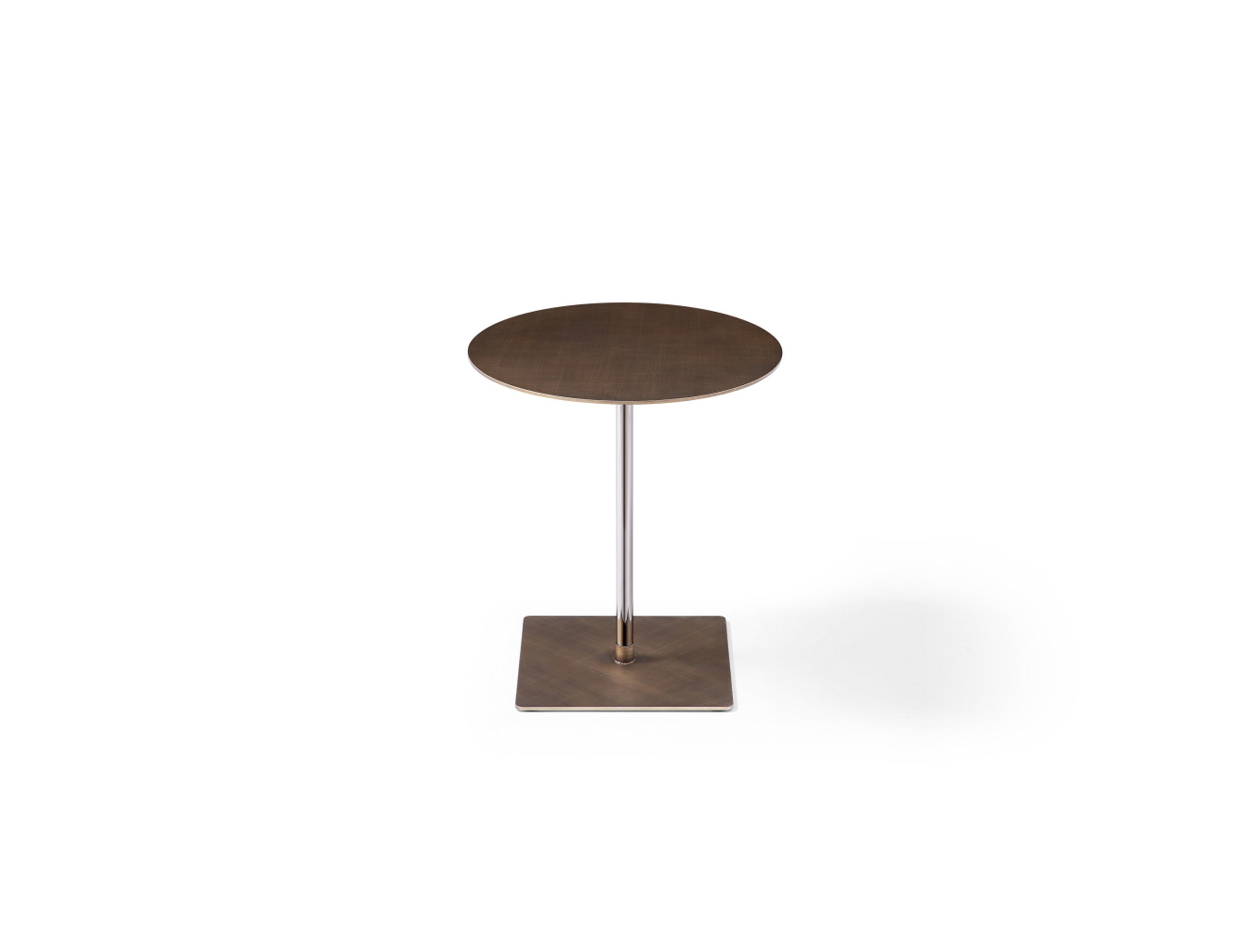 Bronze And Silver Steel Height Adjustable Round Pedestal End Table