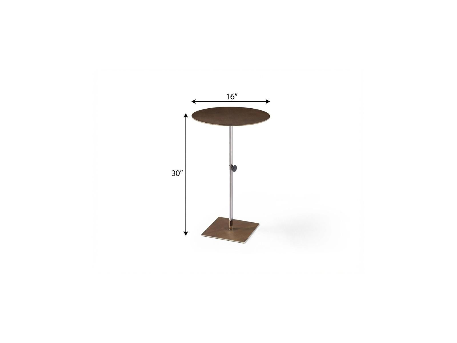 Bronze And Silver Steel Height Adjustable Round Pedestal End Table