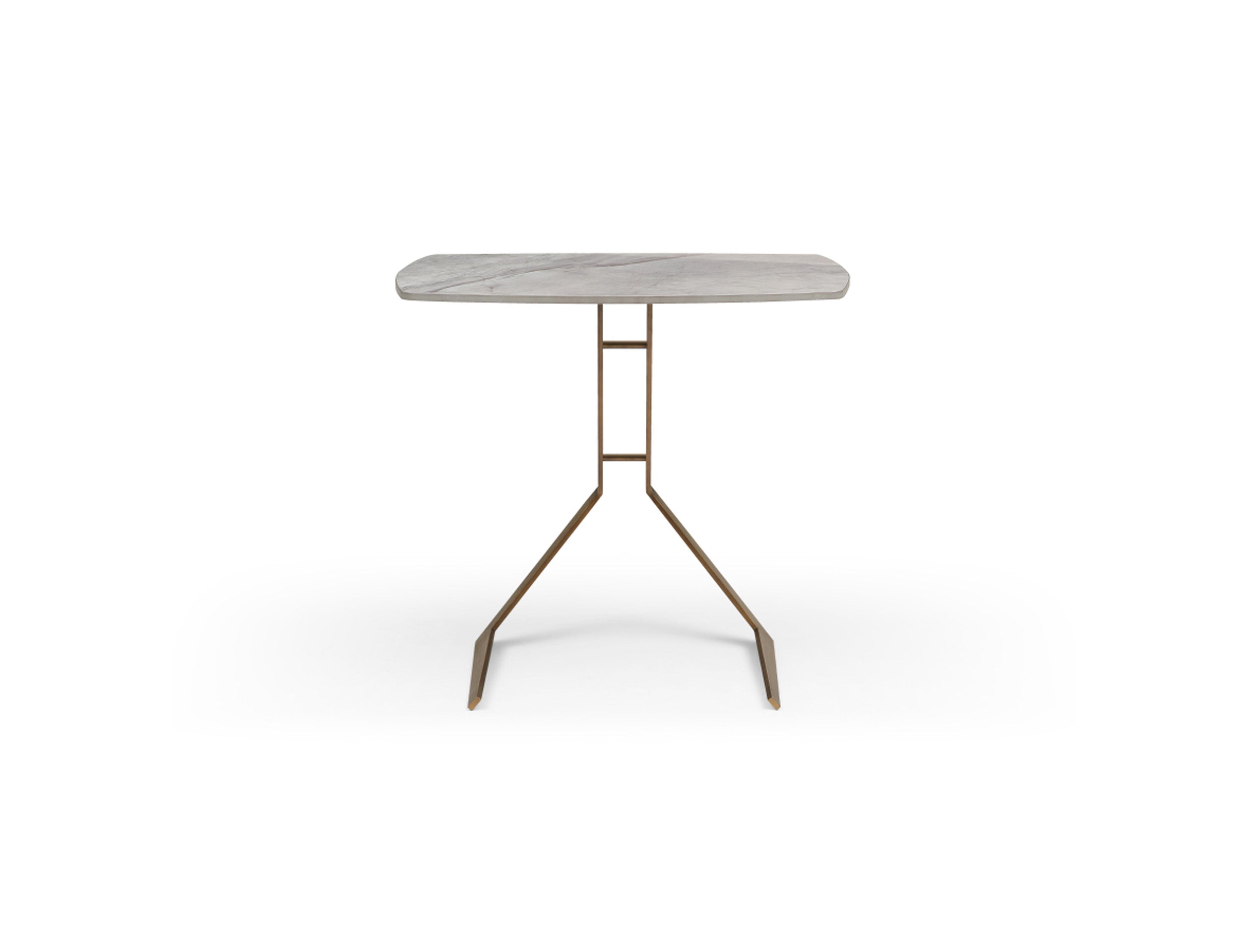 24" White And Bronze Ceramic Faux Marble and Steel End Table