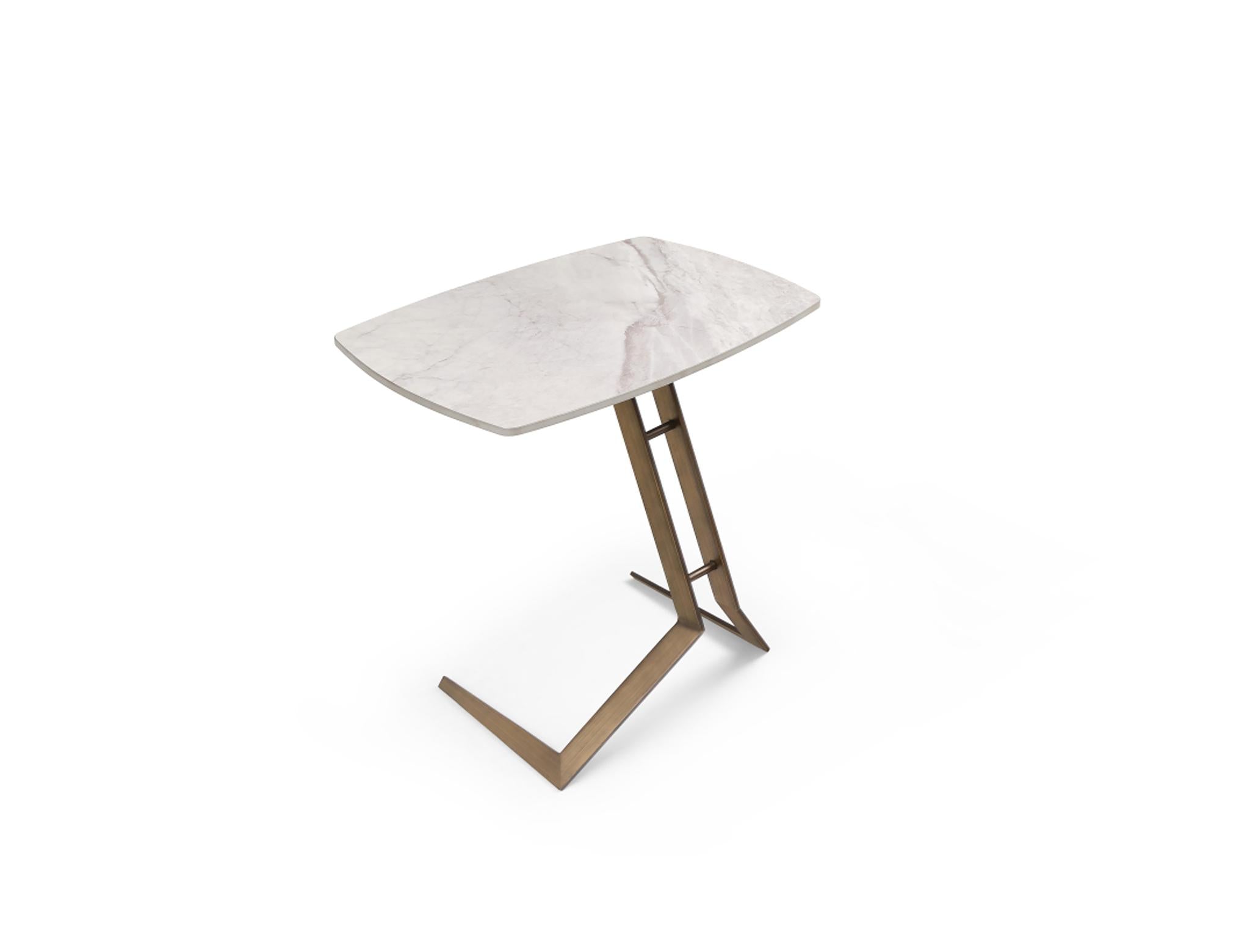 24" White And Bronze Ceramic Faux Marble and Steel End Table