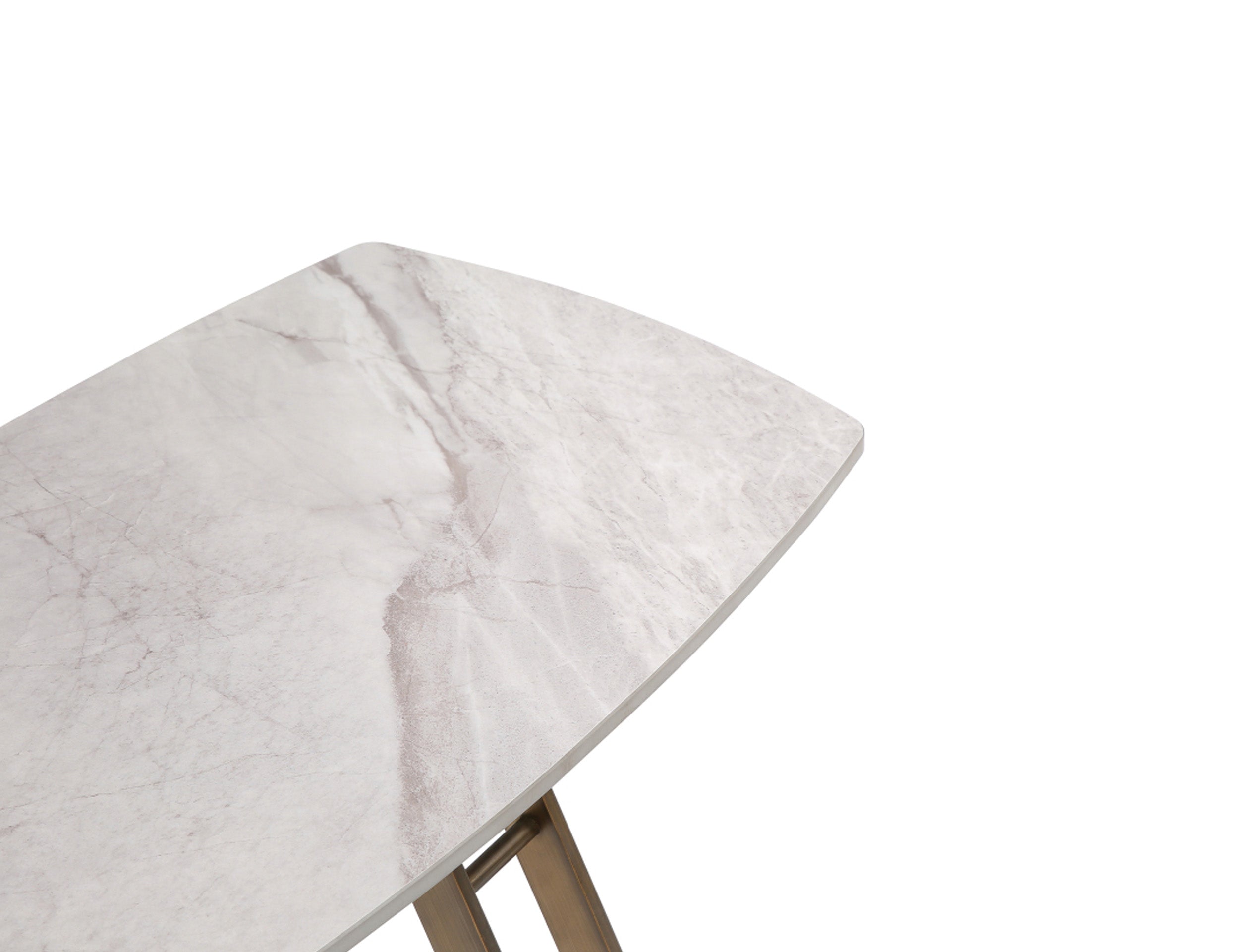 24" White And Bronze Ceramic Faux Marble and Steel End Table