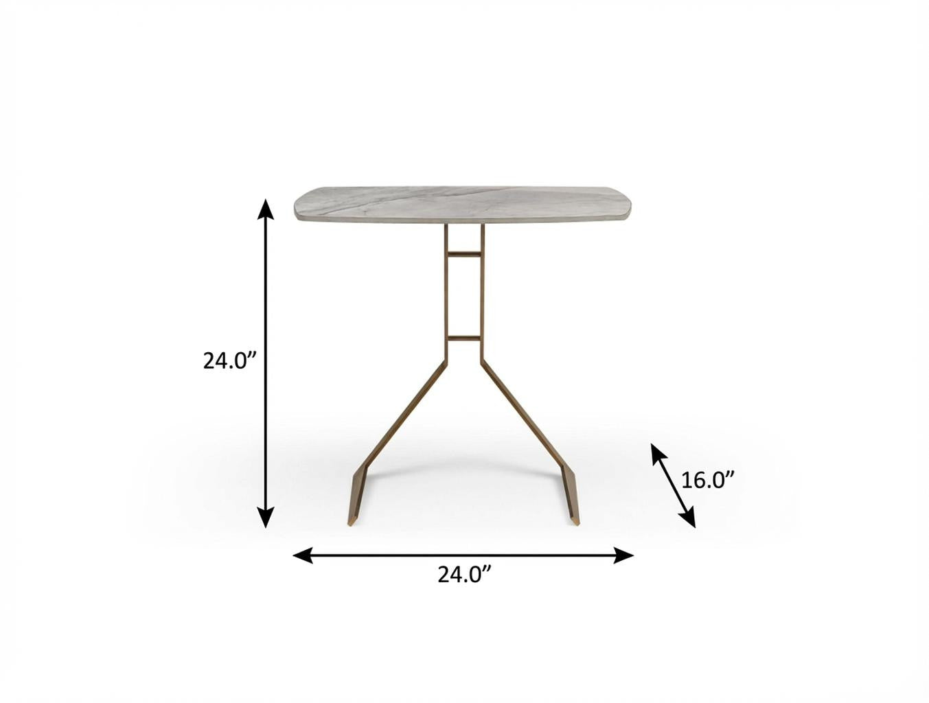 24" White And Bronze Ceramic Faux Marble and Steel End Table