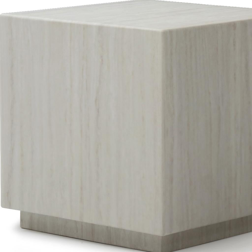 20" Beige Marble Square Block End Table