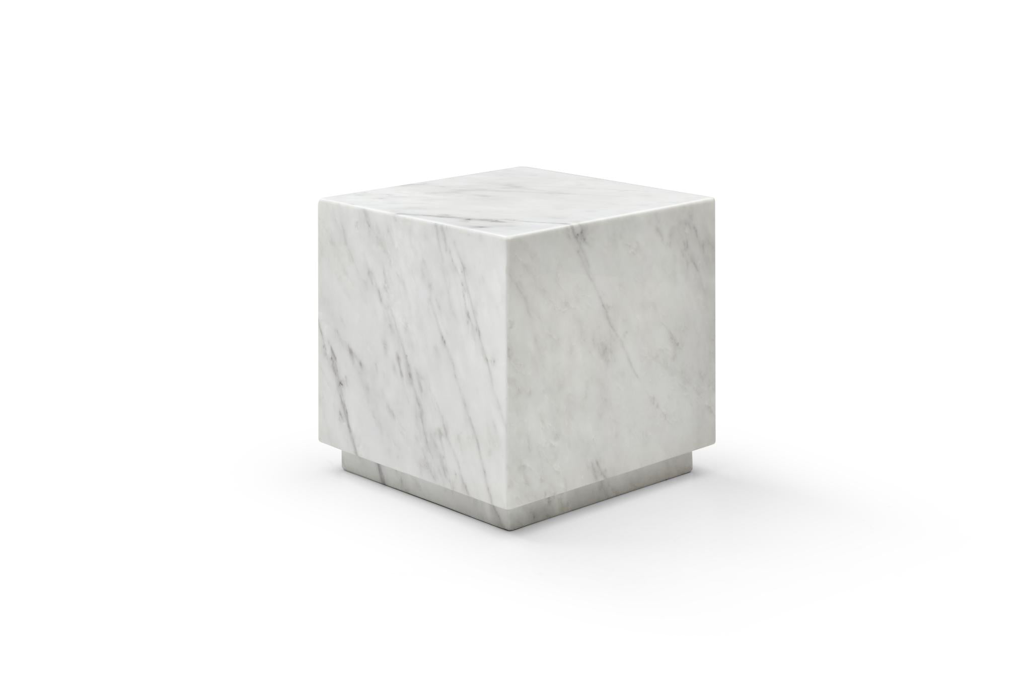 20" White Marble Square Block End Table