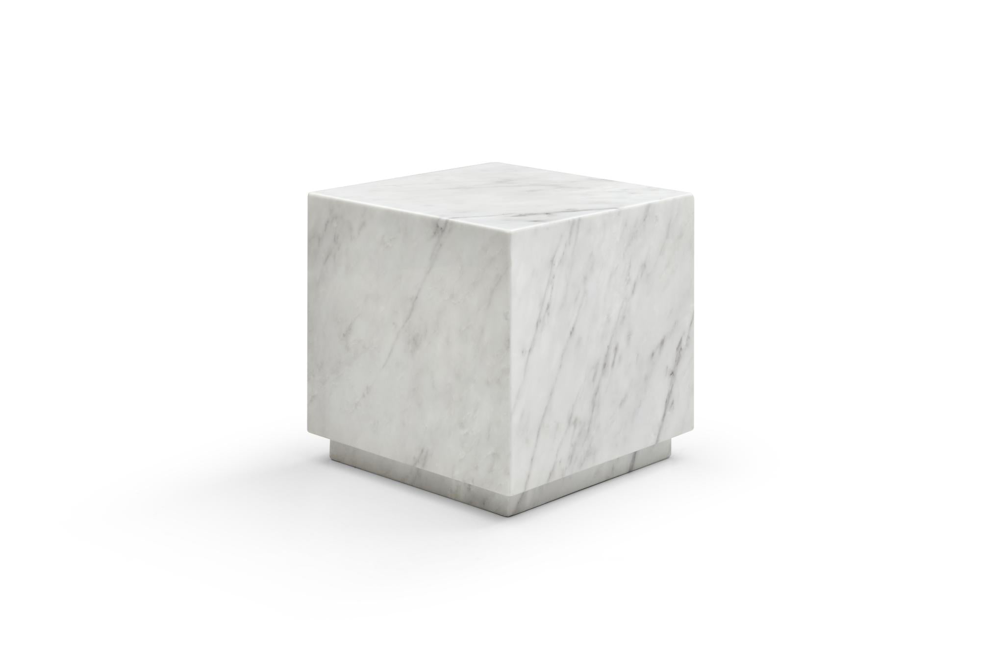 20" White Marble Square Block End Table