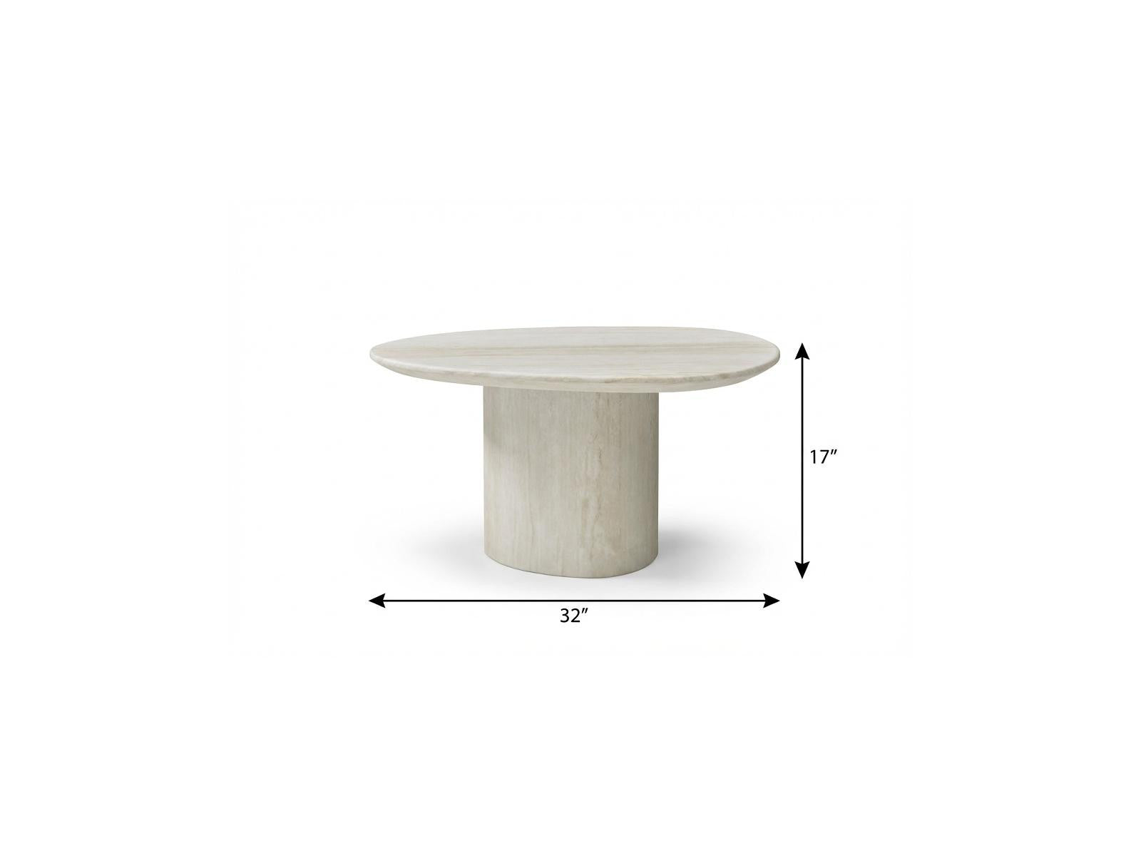 17" Beige Marble Oval Pedestal End Table