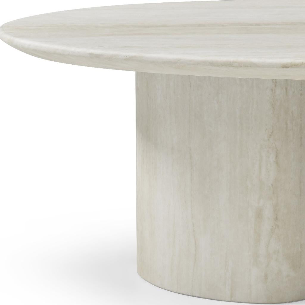 17" Beige Marble Oval Pedestal End Table