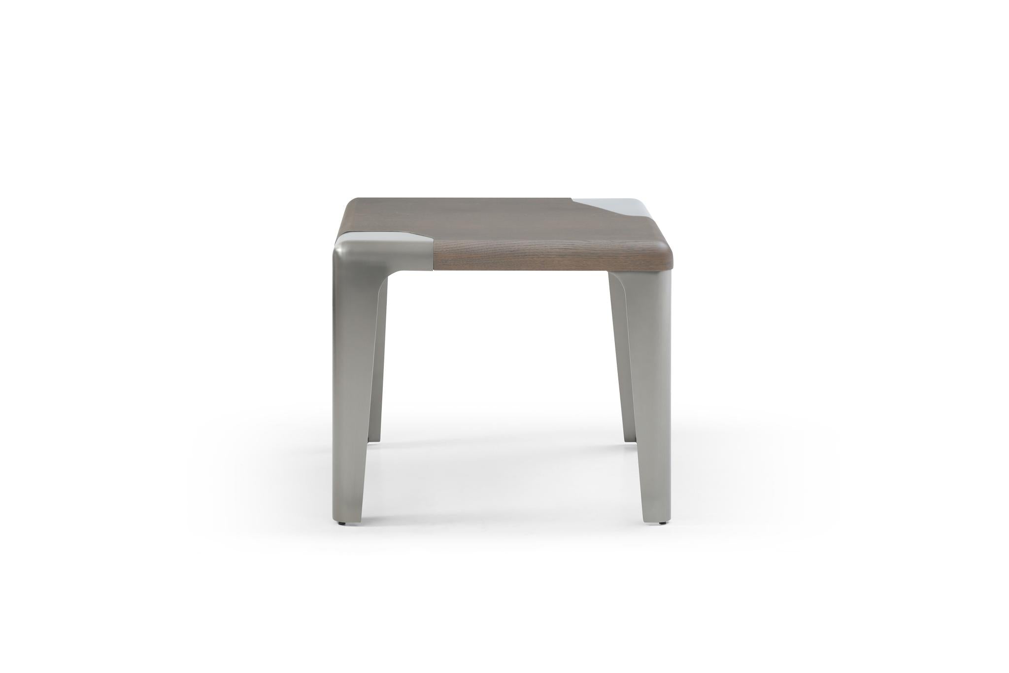 20" Ash Gray and Silver Wood and Stainless Steel Square End Table
