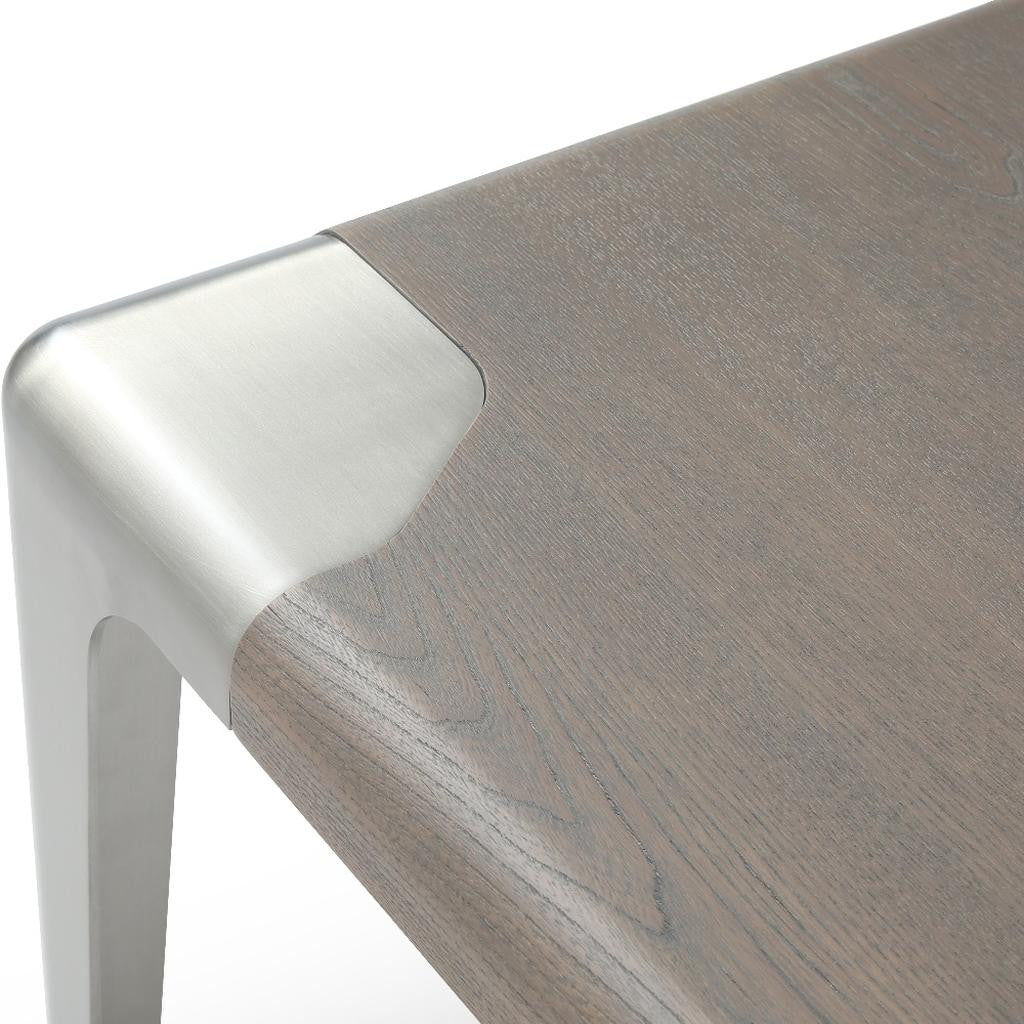 20" Ash Gray and Silver Wood and Stainless Steel Square End Table
