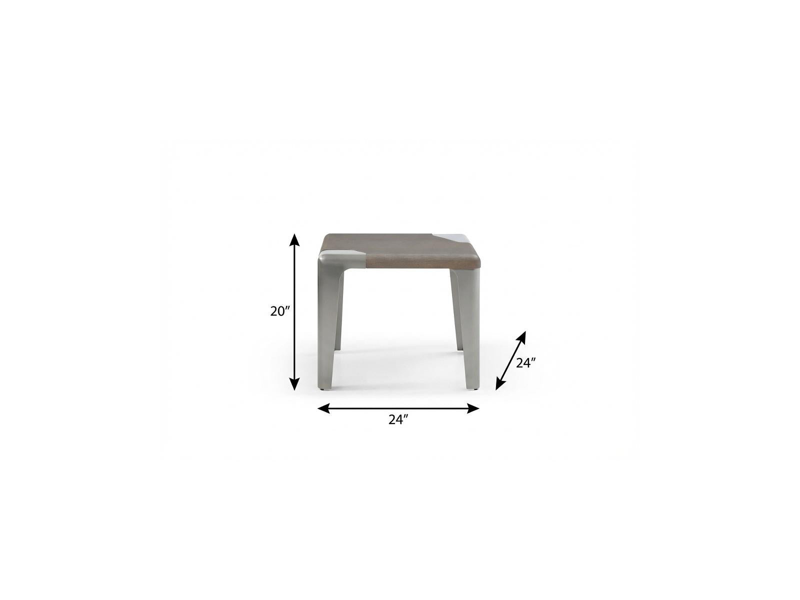 20" Ash Gray and Silver Wood and Stainless Steel Square End Table