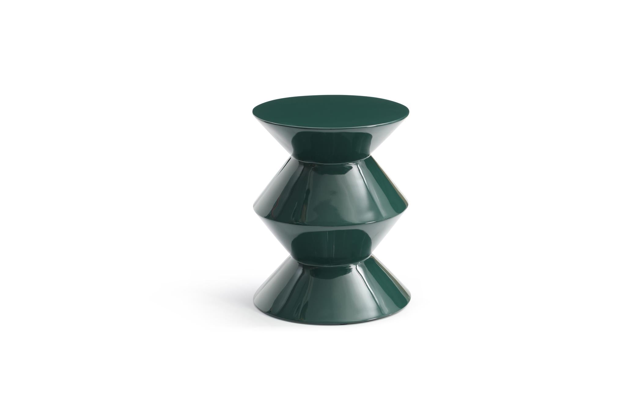 18" Green Wood Round Top Geo Pedestal End Table