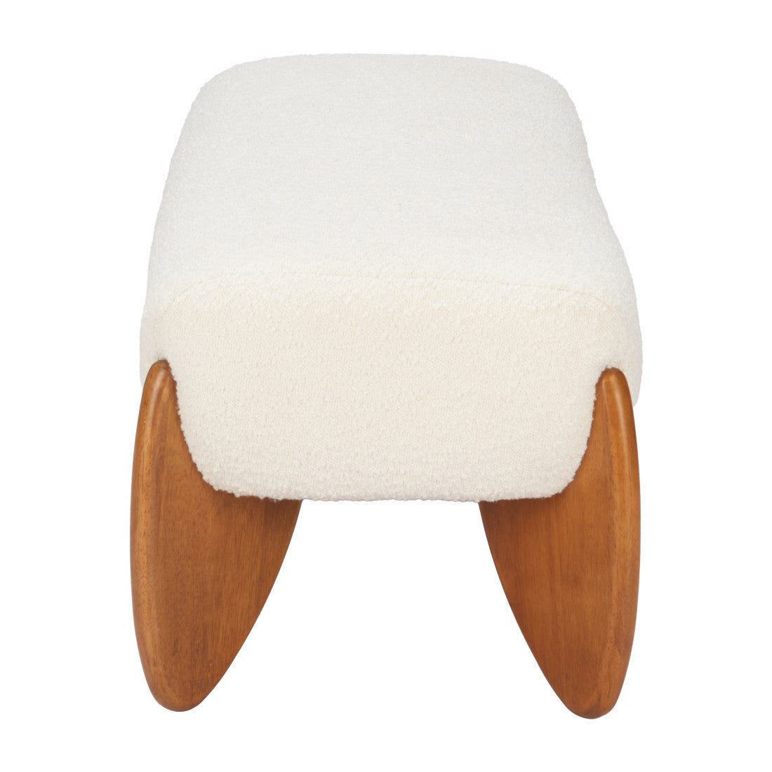50" Ivory and Brown Boucle and Solid Wood Upholstered Bench