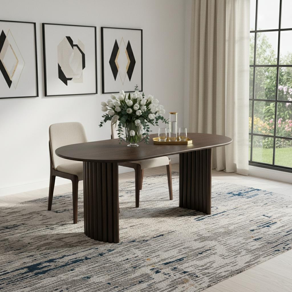 79" Walnut Solid Wood Double Pedestal Base Oval Dining Table