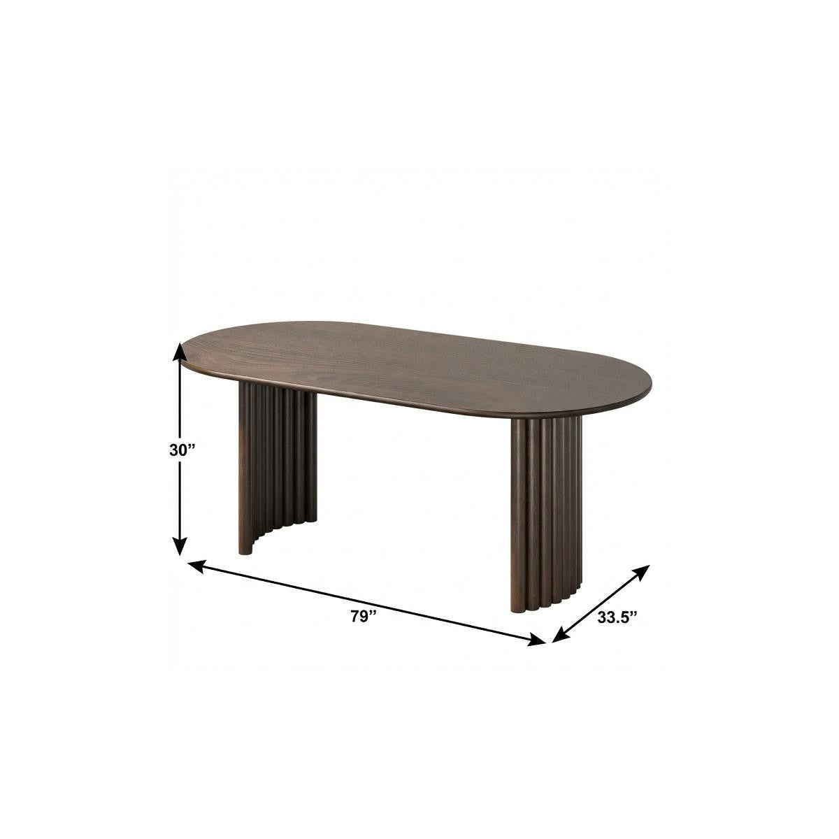 79" Walnut Solid Wood Double Pedestal Base Oval Dining Table