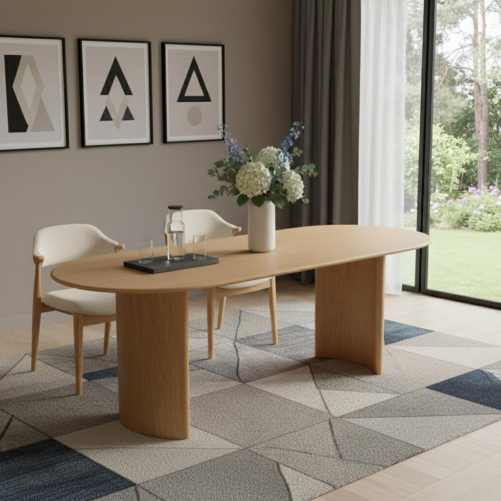 79" Natural Solid Wood Double Pedestal Base Oval Dining Table