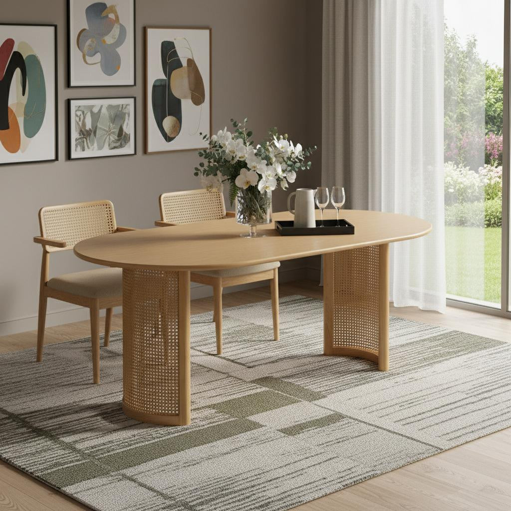 79" Natural Solid Wood Double Pedestal Base Oval Dining Table