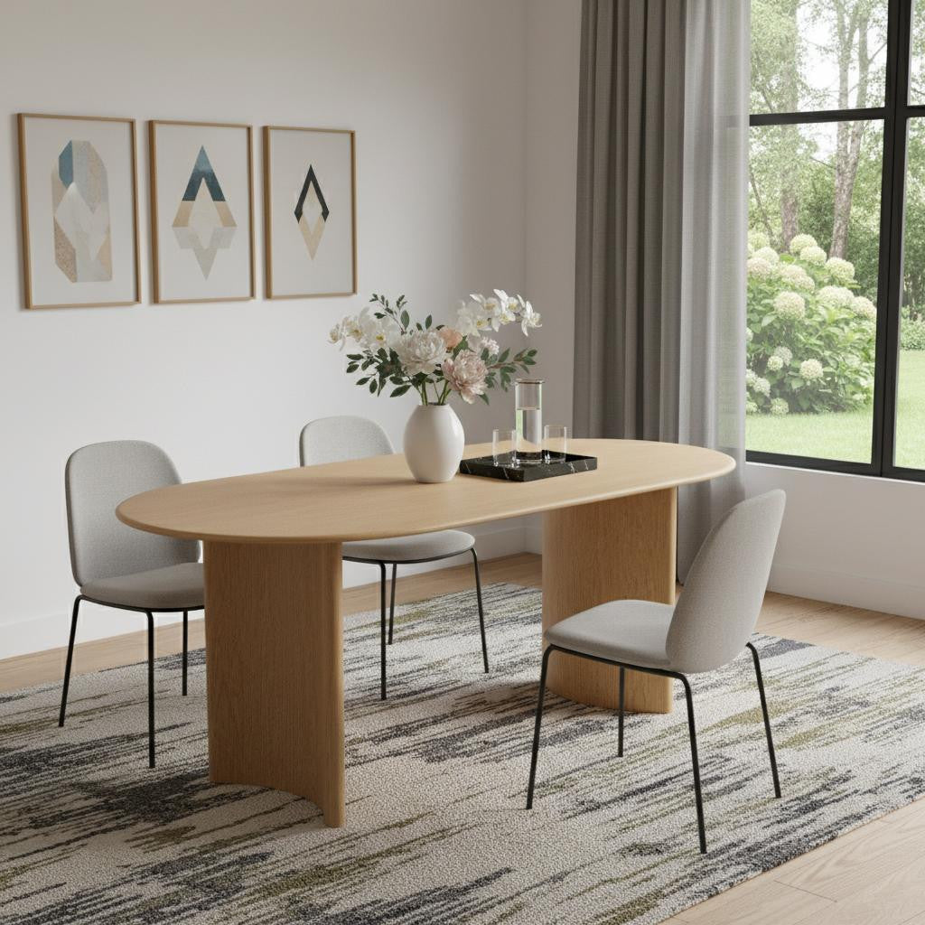 67" Natural Solid Wood Double Pedestal Base Oval Dining Table