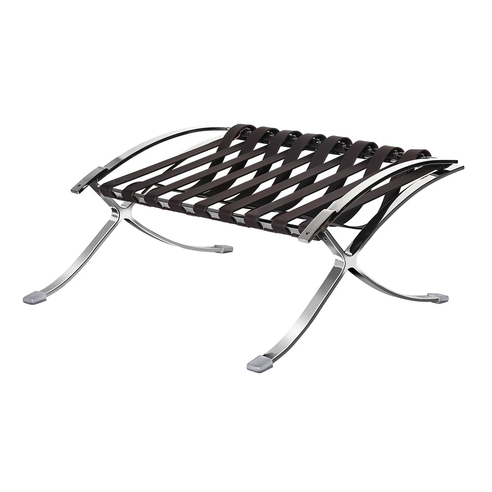 28" Brown and Silver Tufted Genuine Leather and Stainless Steel Folding Lounge Chair