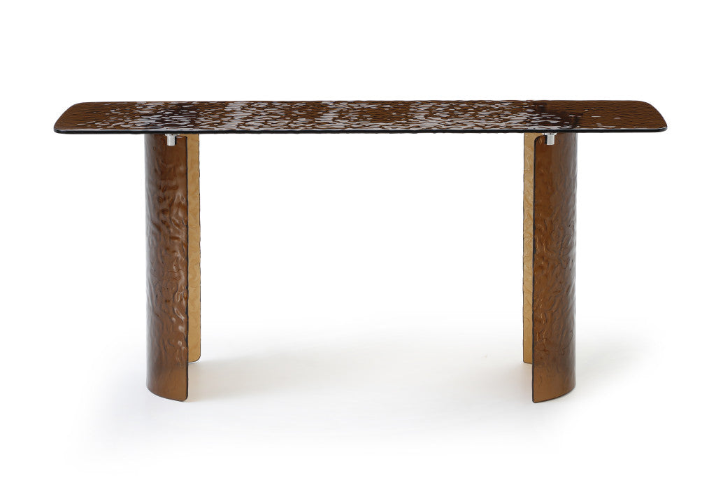 63" Bronze Glass Double Pedestal Console Table