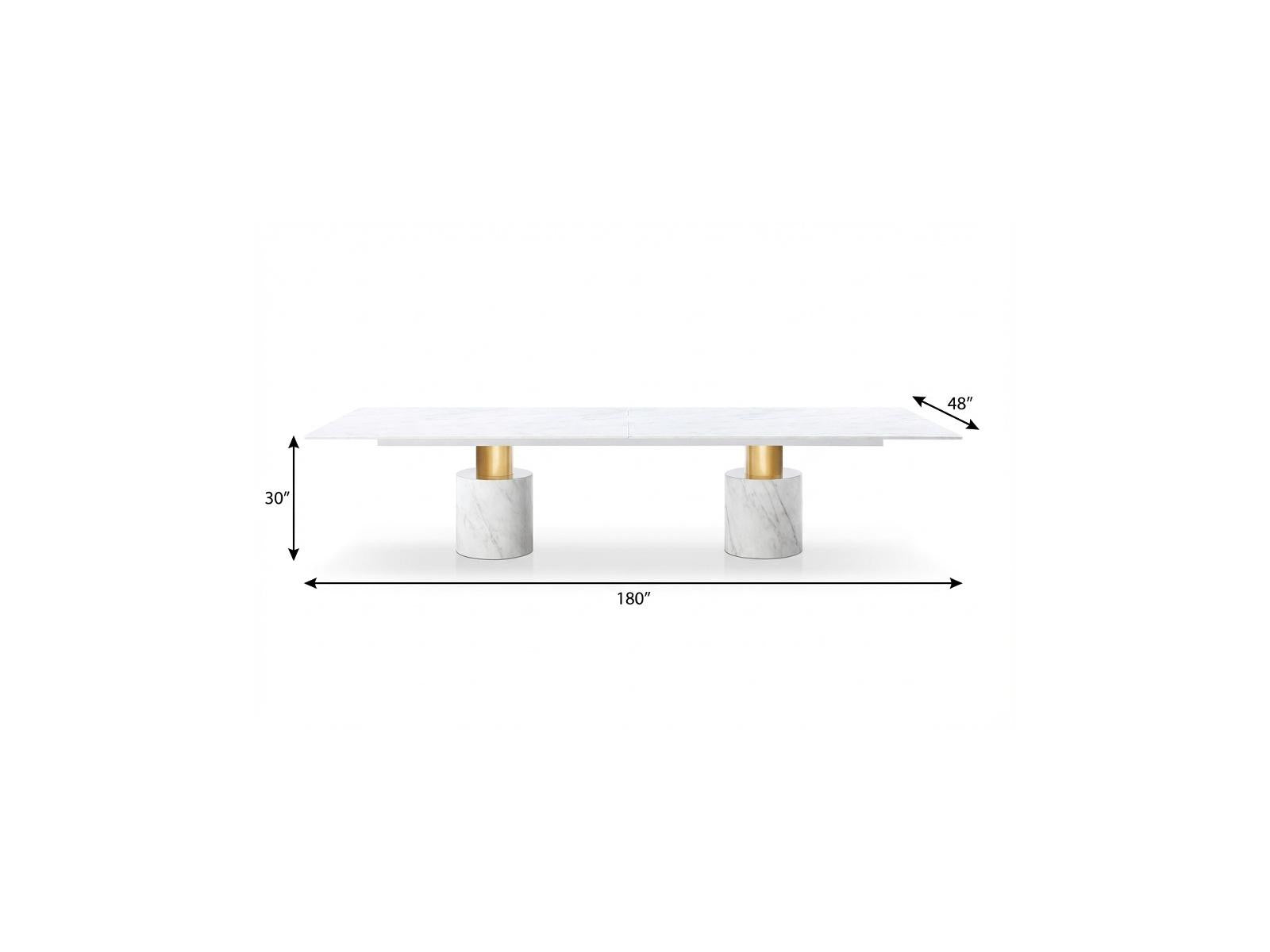 180" White and Gold Marble and Steel Double Pedestal Base Dining Table
